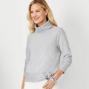NEW Ann Taylor Gray Herringbone Turtleneck Top M